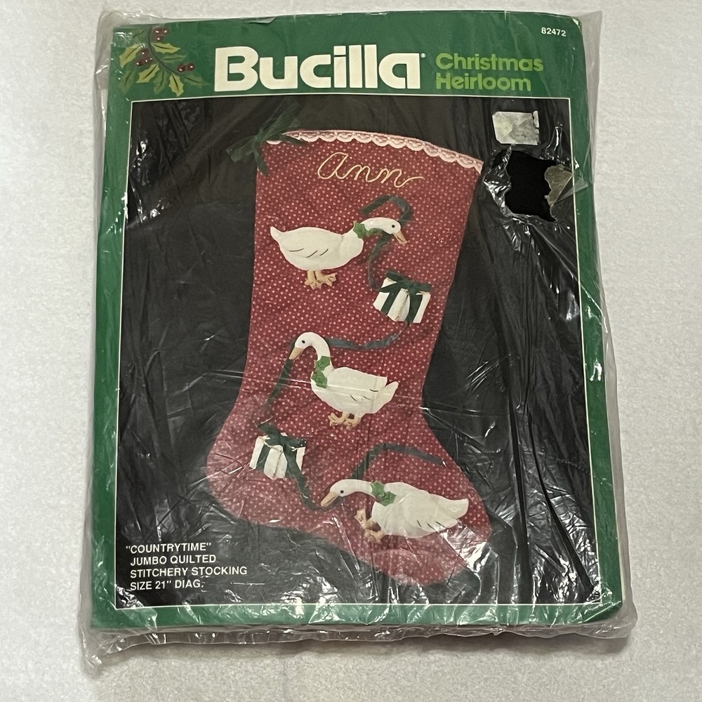 Bucilla Heirloom Christmas Geese Ducks Needlepoint Stocking Kit 21" Cottage Farm
